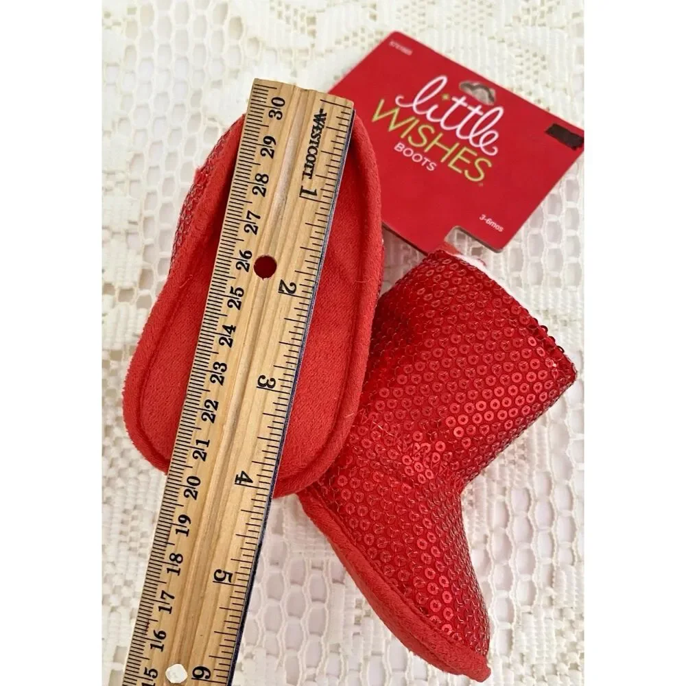 Little Wishes Baby Girl Size 3-6 months Red Boots Sparkly Christmas Holiday - Picture 9 of 12